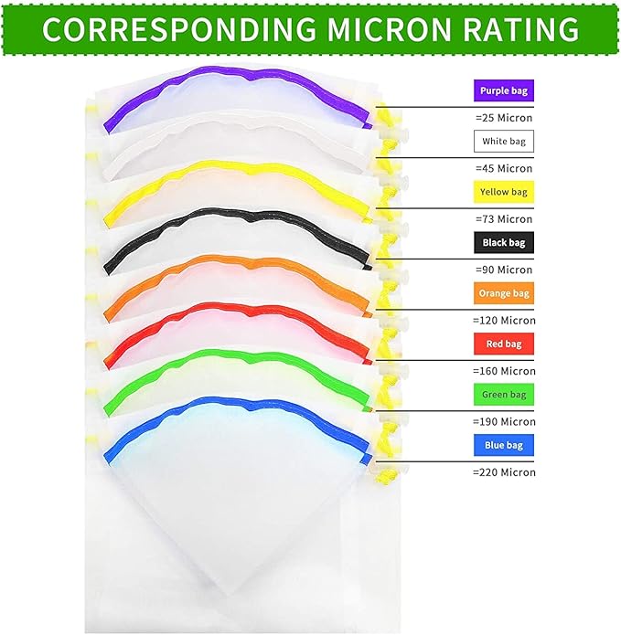 5gallon 8PCS All Mesh Bubble Bags Plant Filter Bag Kit Ice Filtration kit Grow Pots with 2pcs 10x10inch Pressing Mesh (25,45,73,90,120,160,190,220micron)