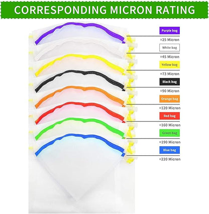 5gallon 8PCS All Mesh Bubble Bags Plant Filter Bag Kit Ice Filtration kit Grow Pots with 2pcs 10x10inch Pressing Mesh (25,45,73,90,120,160,190,220micron)