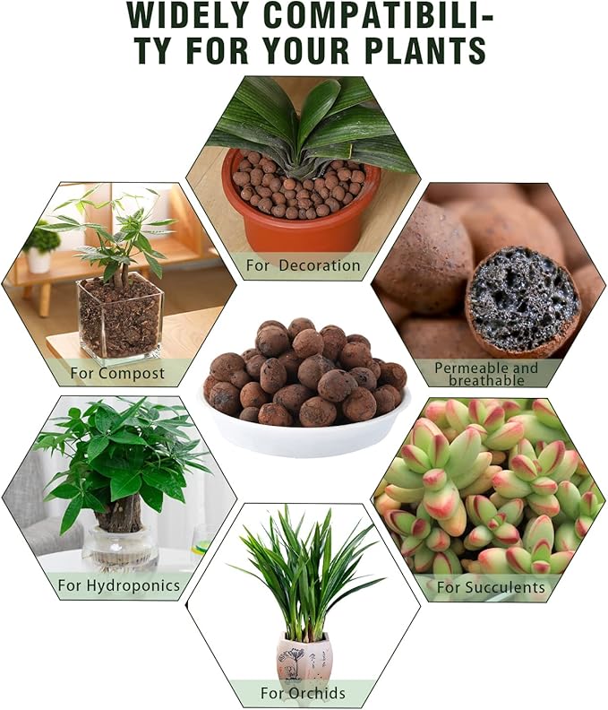 Natural Organic Clay Pebbles, 2LBS 8mm-18mm Expanded Leca Balls Plant Garden Soil, Grow Media for Hydroponics, Decoration, Aquaponics, Gardening Essentials