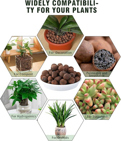 Natural Organic Clay Pebbles, 2LBS 8mm-18mm Expanded Leca Balls Plant Garden Soil, Grow Media for Hydroponics, Decoration, Aquaponics, Gardening Essentials