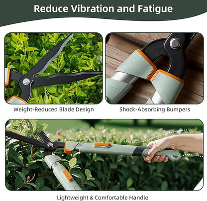 PrunePro Extendable Hedge Shears (27"-35") | Wavy Stainless Steel Blades | Teflon Coated for Smooth Cuts | Lightweight Adjustable Garden Clippers for High Hedges & Bushes