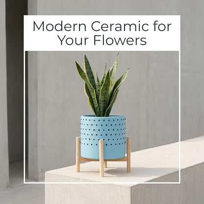 Sagebrook Home Stylish Ceramic Planter with Stand - Modern Stoneware Indoor/Outdoor Plant Pot - Decorative Garden Accent for Home & Patio - 11" Blue