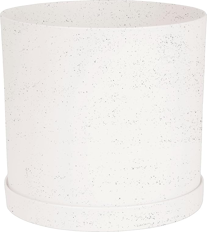 Bloem Mathers 12" Vanilla Bean Round Modern Resin Garden Planter Pot with Drainage Holes and Removable Saucer Tray Included