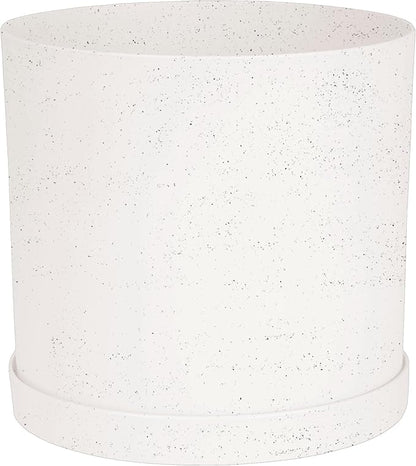 Bloem Mathers 10" Vanilla Bean Round Modern Resin Garden Planter Pot with Drainage Holes and Removable Saucer Tray Included