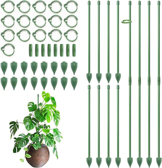 RIFNY Plant Stakes for Indoor Plants, 14 Inch Plant Support Stakes with Clips, Tall Adjustable Plant Sticks for Indoor Monstera Tomato Orchid Potted Plants Flower (16 PCS, Green)