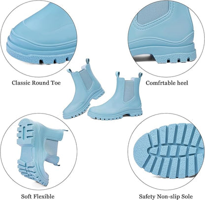 DKSUKO Rain Boots Women Waterproof Chelsea Boots Ankle Garden Shoes for Ladies Rubber Short Rainboots with Removable Comfort Insole for Outdoor Work Deck Mud Boots