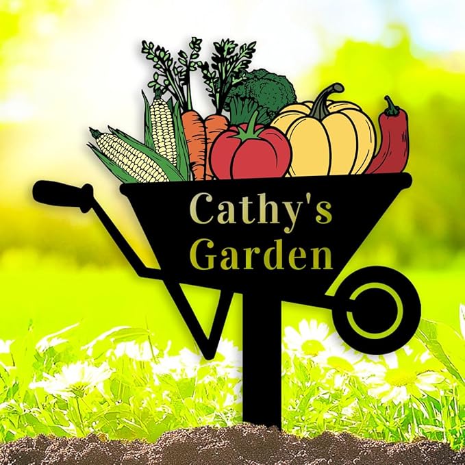 Personalized Colorful Vegetable Garden Sign, Customized Custom Vegetable Garden Stake Label Metal Sign for Outdoor Yard Decor Lawn Art Plant Marker Farmhouse Decorative Housewarming Gift
