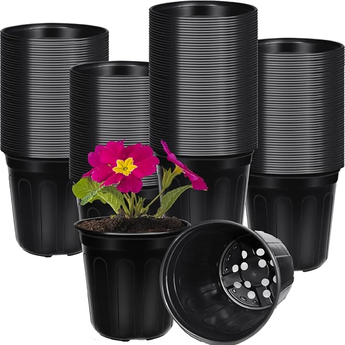 50 Pcs 2 Gallon Nursery Pots, Flexible Plant Seedling Pots Transplanting Soft Plastic Planters with Drainage Holes for Outdoor Indoor Planting Garden Flower Plant Container Cups Planter (50, 2 Gallon)