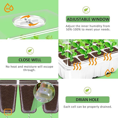 YAUNGEL Seed Starting Trays, 10 Pack 120 Cells Thicken Seed Starter Tray Kit with Humidity Dome/Heightened Lids Durable Growing Trays for Greenhouse & Gardens, White