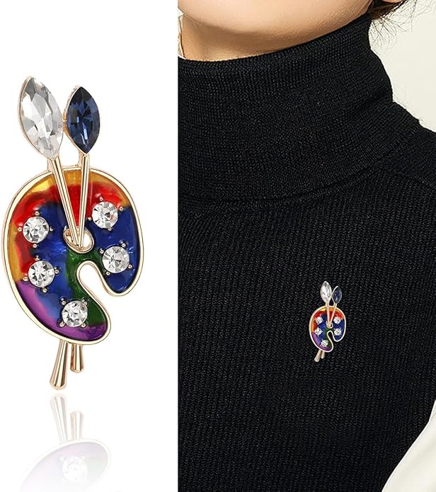 ONLYJUMP Painter Palette Brooch Pin for Women Girls Dainty Colorful Paint Palette Brush Artist Painter Lapel Pin Gift Jewelry Art Teacher Hat Bag Suit Tie Birthday Xmas Badges Painting Lovers Jewelry Gift