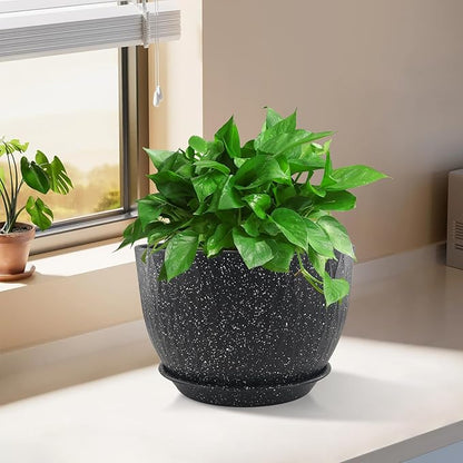 12/10/9 inch Plant Pots, 3 Pack Flower Pots for Outdoor Indoor Garden Plants, Large Planters with Multi Mesh Drainage Holes and Saucer (Speckled Black, 12"+10"+9")