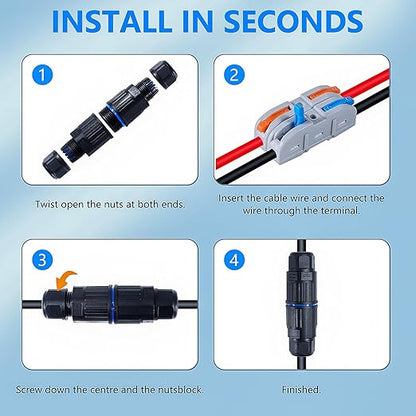 5PCS IP68 Waterproof Junction Box, Outdoor 3 Way Electrical Cable Connector, Replaceable Lever Wire Connectors for AWG 28-12, Quick Screwless Installation