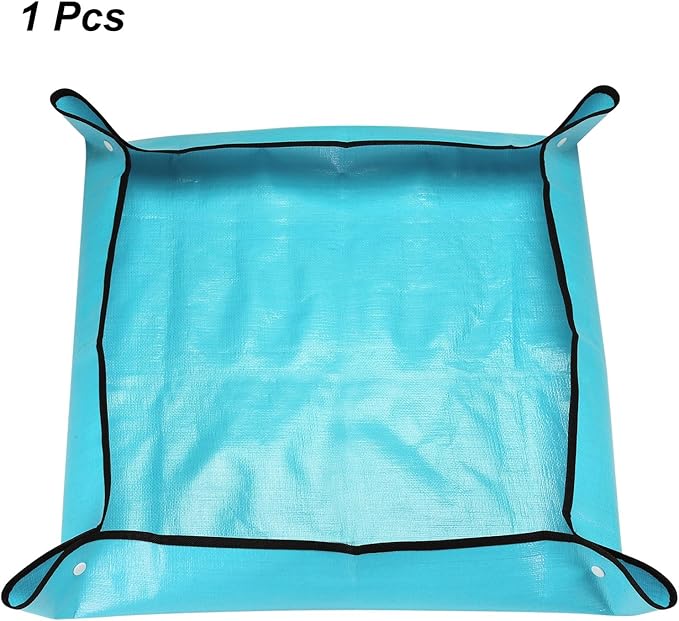 HARFINGTON Repotting Mat 19.7" x 19.7" PE Cloth Waterproof Plant Repotting Mat Foldable Portable Gardening Potting Tray with Plastic Buckle for Indoor Plant Change Soil Watering, Blue