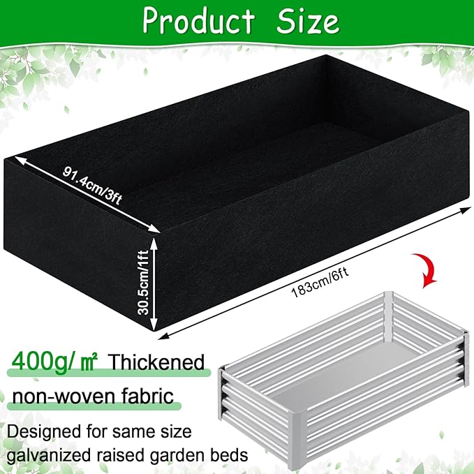 2mm Thick Fabric Garden Grow Bed Bags, 6x3x1 Feet Liners Designed for Outdoor Metal Raised Garden Beds, 128 Gallon Capacity Large Garden Bed Liner Vegetable Growing Boxes