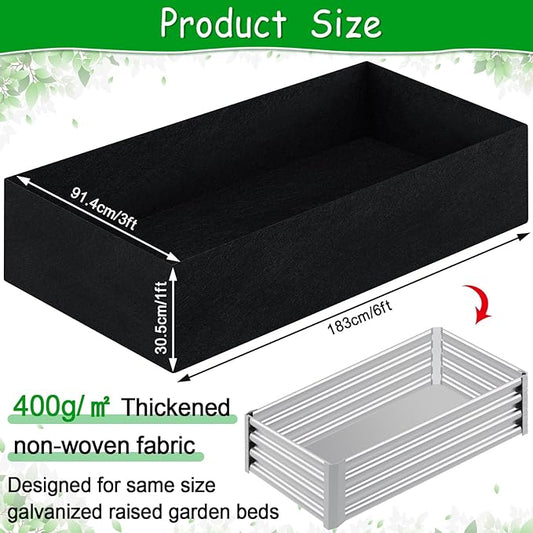 2mm Thick Fabric Garden Grow Bed Bags, 6x3x1 Feet Liners Designed for Outdoor Metal Raised Garden Beds, 128 Gallon Capacity Large Garden Bed Liner Vegetable Growing Boxes