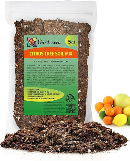 GARDENERA Premium Citrus Tree Potting Soil Mix - 5 Quart - Special Blend for Indoor Oranges, Lemons, Limes and More