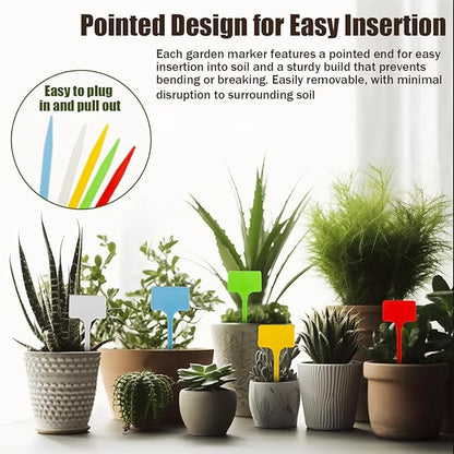 50Pcs Waterproof Plant Labels, Large Plastic T-Type Plant Tags for Outdoor Indoor, 5 Colors Thickened Garden Markers for Potted Plants & Flowers, 5.6 * 15cm