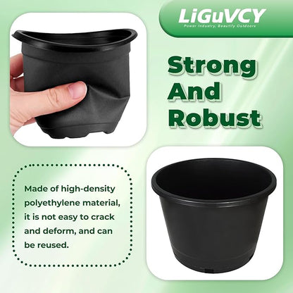 Plant Pots Flower Pot 10-Pack 10 Gallon Planter Nursery Pot Garden Seedling Planters Containers Plastic Injection Molded Pots with Drainage Holes for Outdoor Indoor Plants Vegetables, Black