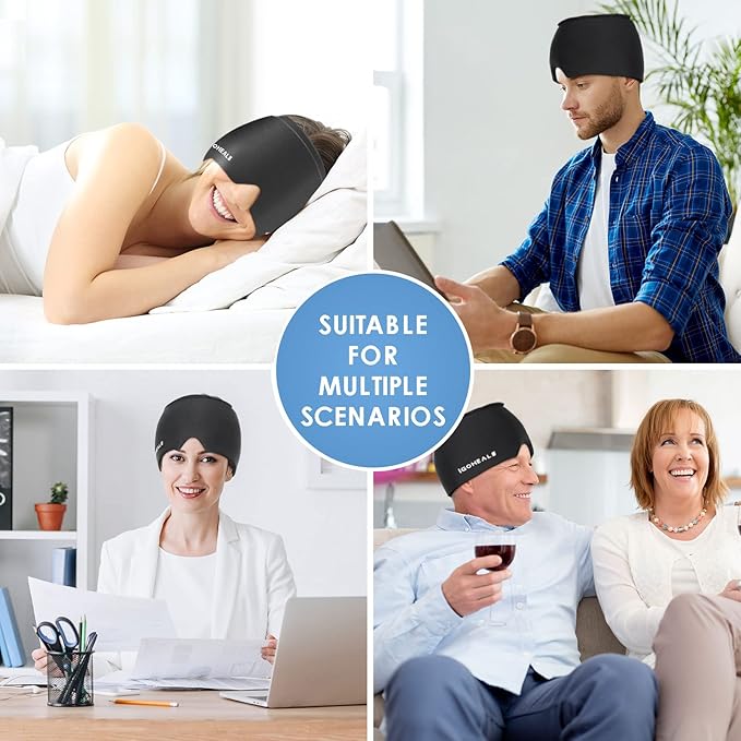 Cold Head Cap, Ice Head Hat, Compressed Ice Head Wrap Wearable Comfortable &Strechable-Black