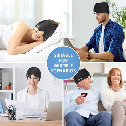 Cold Head Cap, Ice Head Hat, Compressed Ice Head Wrap Wearable Comfortable &Strechable-Black