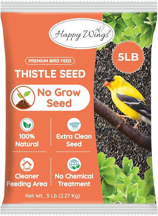 Happy Wings Nyjer/Thistle Seeds Wild Bird Food - 5 Pounds I No Grow Seed I Bird Seed for Wild Birds