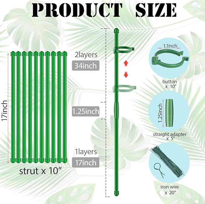 10Pcs Plant Support Stakes, 17inch Garden Orchid Sticks Extended to 3ft 4ft Orchid Sticks with Clips for Indoor Outdoor Plants,Garden Stakes for Tomato,Orchid,Vegetables,Monstera