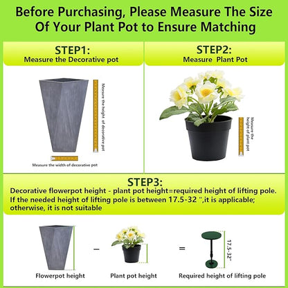 2 Pack Adjustable Height Plant Risers for Inside Pots, 17.5-30" Planter Inserts for Large Pots, Pot Fillers for Tall Square Round Taper Planters (6" 8" 10" Base or Top)