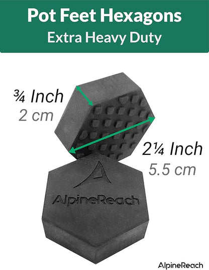 AlpineReach Extra Heavy Duty Pot Feet Risers 12 Pack Hexagons & Adhesive Pads - Protect Healthy Plants - Strong Invisible Supports Small Large Flower Planters Stability - Outdoor Lifter Toes Elevator