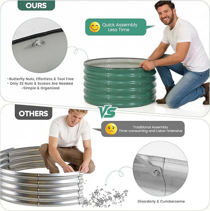 ZORMY Galvanized Raised Garden Bed Outdoor, Round Metal Planter Boxes 2 Pcs, 3x3x1.4ft Steel Raised Bed Kit for Planting Vegetables, Fruits, Flowers(LotusGreen)