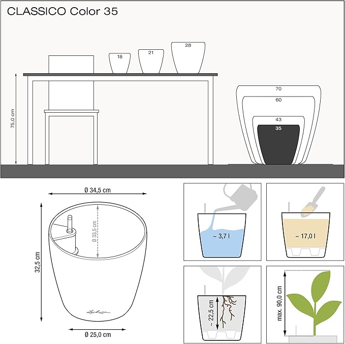 Lechuza Classico Color 35 Nutmeg, Self-Watering Round Planter, D13.8 H11.8 in