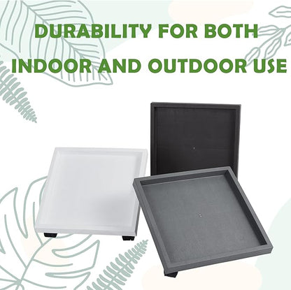 15.3 Inch Square Rolling Plant Caddy Saucer with Wheels, Heavy Duty Wheeled Planter Stand for Potted Plant, Coaster Roller Base Tray with Casters, Flower Pot Dolly Holder for Indoor Outdoor