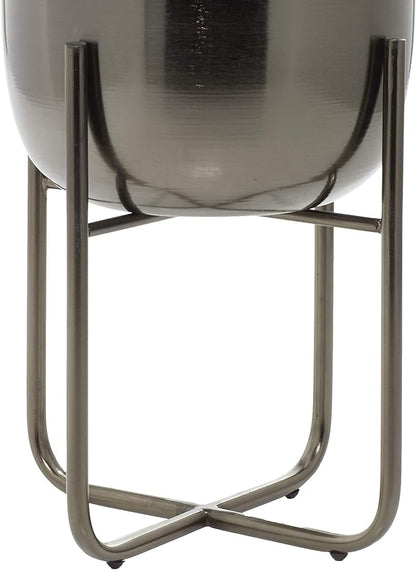Deco 79 Metal Round Planter with Removable Stand, Set of 2 16", 13"H, Black