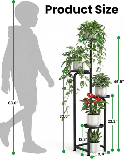 TOSKING 4 Tier Corner Plant Stand Indoor Outdoor, Heavy Duty Metal Flower Pot Holder Shelf for Multiple Plants, Space Saving Patio Garden Balcony Living Room Decor，Black