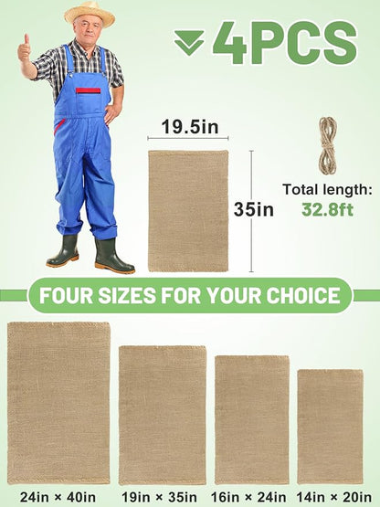 ANPHSIN 4Pcs Breathable Natural Burlap Bags - 19.5"x35" Reusable Thicken Jute Potato Onion Food Storage Sacks with Rope