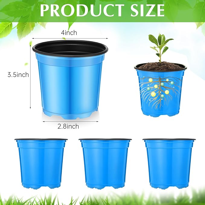 Havawish 150 Pcs 4 Inch Plastic Nursery Pots Seedling Starting Pots with Drainage Holes Thicken Flower Planters Seed Starting Indoor Outdoor for Seedling Cutting Transplanting (Blue)