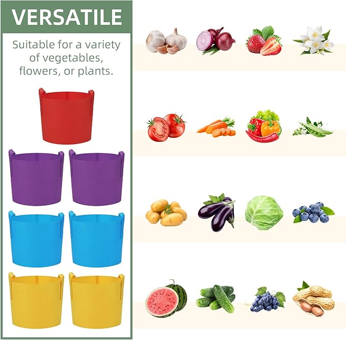 LITLANDSTAR 7-Pack 15 Gallon Colorful Grow Bags, Thickened Nonwoven Plant Fabric Pots with Handles, Heavy Duty Garden Planting Bag for Vegetable, Herbs & Flowers, Come with 4 Colors