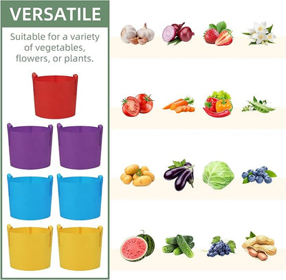LITLANDSTAR 7-Pack 5 Gallon Colorful Grow Bags, Thickened Nonwoven Plant Fabric Pots with Handles, Heavy Duty Garden Planting Bag for Vegetable, Herbs & Flowers, Come with 4 Colors