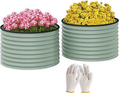 Outsunny Galvanized Raised Garden Bed Set of 2, Planters for Outdoor Plants with Safety Edging, Easy-to-Assemble Stock Tanks for Growing Flowers, Herbs and Vegetables, 3' x 3' x 2', Light Green