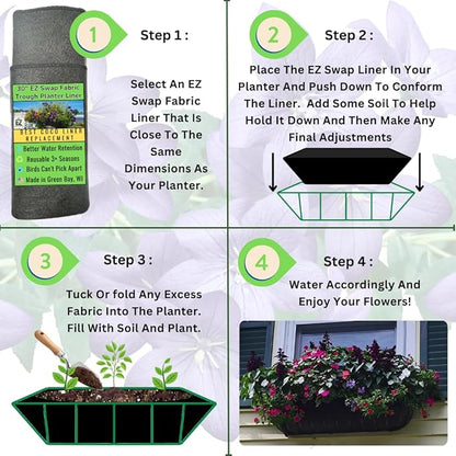 EZ Swap 30 Inch Fabric Trough Coco Liner Replacement for Window Basket Flower Planter - 30" Coconut Coco Fiber Alternative for Hayrack Planters. Use 3+ Seasons - Made in The USA! (2-Pack)