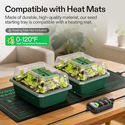 VIVOSUN 12-Pack Seed Starter Trays, 144-Cell Seed Starter Kit with Humidity Dome, Flat Reusable Plant Germination Trays with Drain Hole, Green Propagation Tray for Planting Seeds