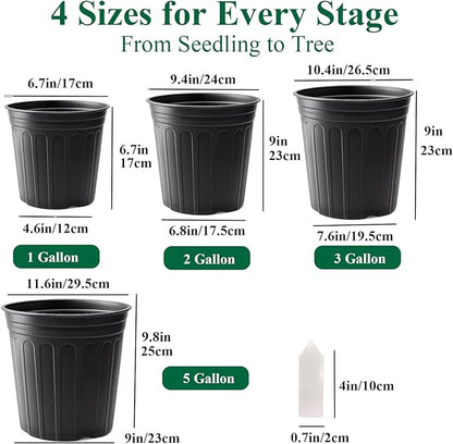50 Pack 2 Gallon Flexible Plant Nursery Pots Plastic Seedling Starting Pots with Drainage Holes Soft Flower Pots Plant Container with Plant Labels, Black