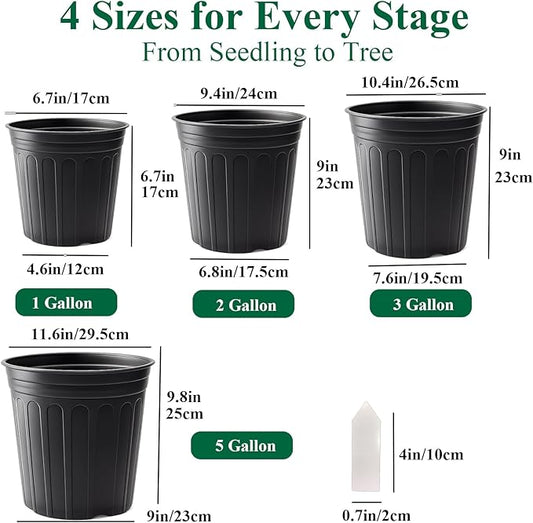 25 Pack 2 Gallon Flexible Plant Nursery Pots Plastic Seedling Starting Pots with Drainage Holes Soft Flower Pots Plant Container with Plant Labels, Black