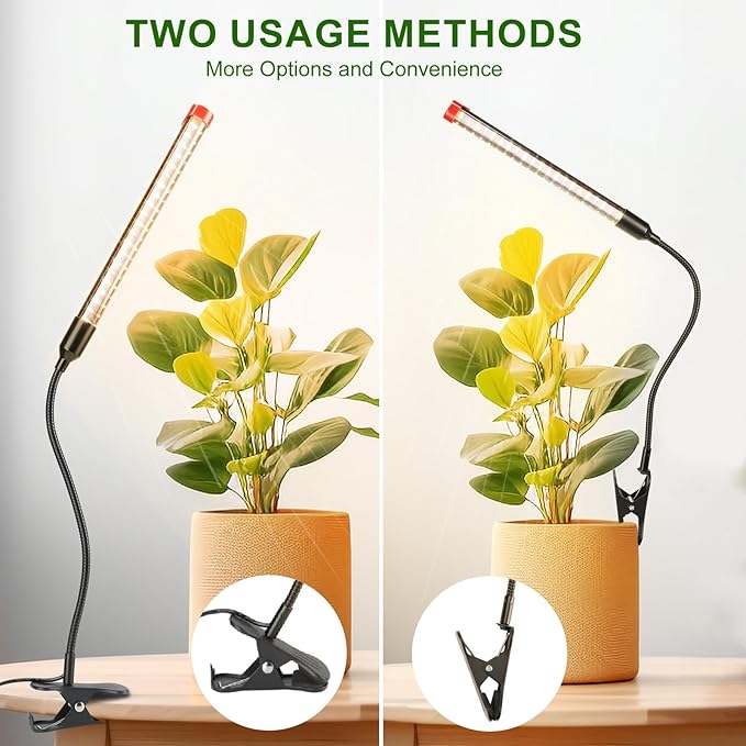 3Pack 2-in-1 Small Clip Grow Lights for Indoor Plants, Bonsai, Succulent, Cactus, 4/8/12/16/20H Timer, 9 Watt Power Draw, NO Need Adapter, Enough Bright, Best Gift for Plants Lover