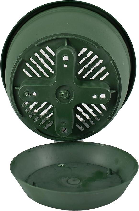 The HC Companies Infinity Round Planter Decorative 8 Inch Plastic Flower Pot w/Removable Saucer for Indoor & Outdoor Plants, Evergreen