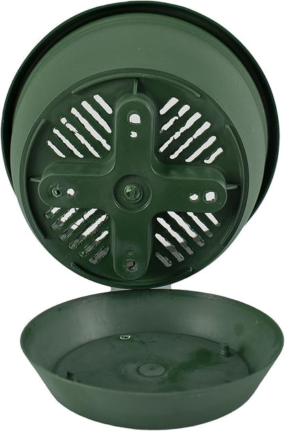 The HC Companies Infinity Round Planter Decorative 8 Inch Plastic Flower Pot w/Removable Saucer for Indoor & Outdoor Plants, Evergreen