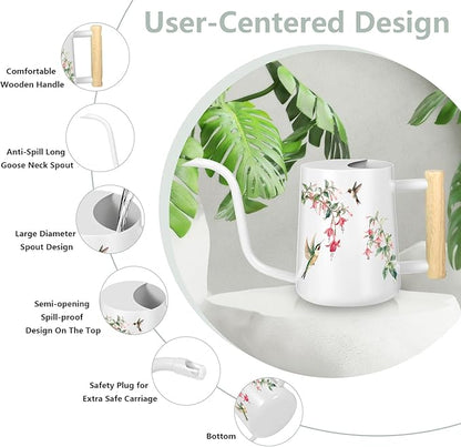Watering Can Indoor Plants, 35oz Small Stainless Steel Metal Watering Can Modern Decorative Watering Pot with Long Spout for Indoor House Plant Bonsai Garden Flowers (White 1)