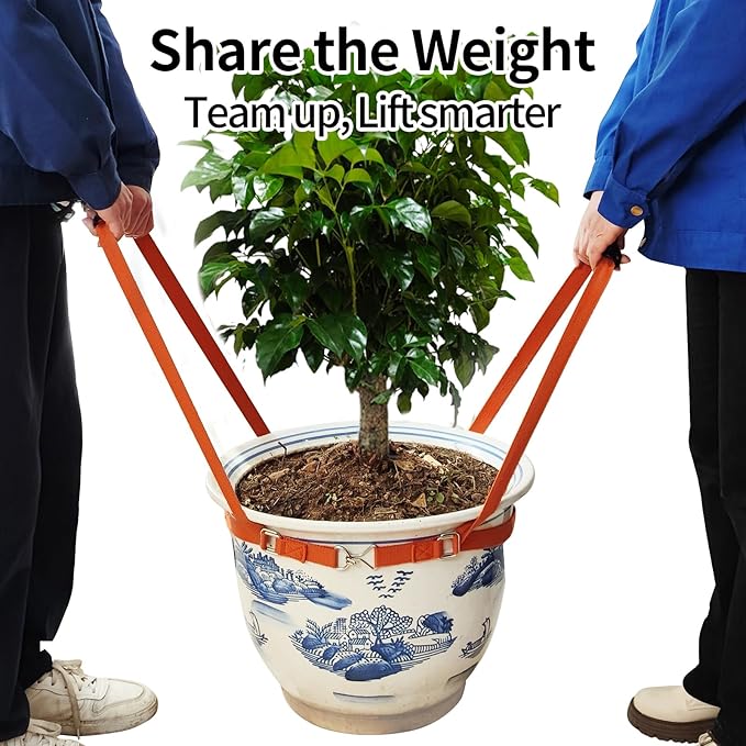 Potted Plant Mover，Plant Lifting Straps for Garden Flower Pots, Planters，Rocks, Trees，Easily Lift and Move Heavy Items Up to 150 Pounds，Small Size, Orange, Patent Pending
