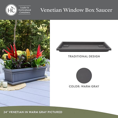 The HC Companies Venetian Rectangular Plant Tray - Lightweight Plastic Plant Saucer - Plant Drip Trays for Drainage -UV Resistant Pot Saucer for Indoor & Outdoor Use (17.5" Warm Gray, Pack of 1)