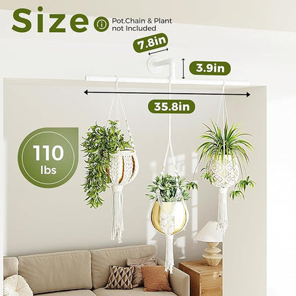 Bamworld Hanging Planters for Indoor Plants Plant Hanger Indoor Hanging Plant Holder Window Plant Shelves Metal Rod(Pot&Plant Not Included) 35.8in White