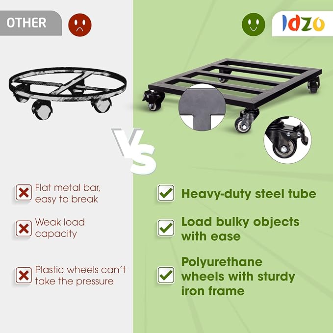 Idzo Plant Caddy with Wheels Lockable Heavy Duty Trolley Capacity 385 Lbs, Metal Cast Iron Plant Dolly, Plant Stand with Wheels Repositioning Heavy Pots 12Inch, Hauling Heavy Household Items - Black